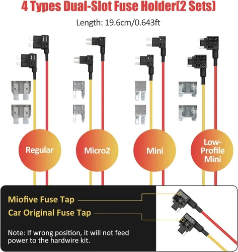 Miniatura 4 de Miofive Kit de cable duro para cámara de salpicadero, kit de cable duro micro USB de 11.5 pies para cámara de salpicadero con kit de fusibles