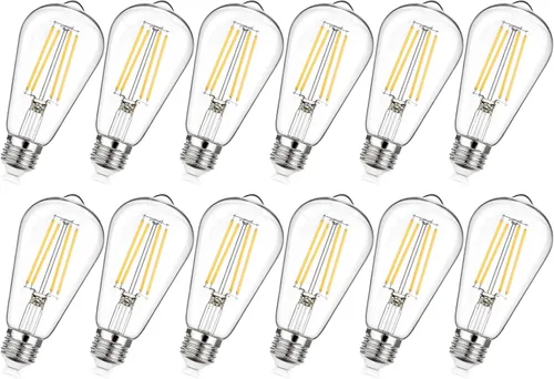 Miniatura 10 de MAXvolador Paquete de 12 bombillas LED Edison vintage regulables equivalentes a 60 W, 6 W, 850 lúmenes, blanco neutro 4000 K ST58, bombillas