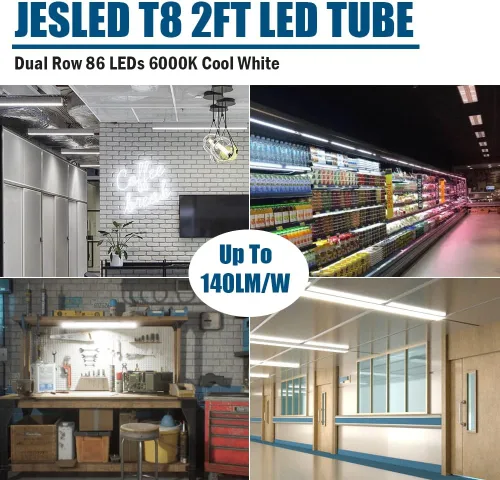 Miniatura 6 de JESLED Tubo de luz LED T8 de 2 pies, 12 W (equivalente a 30 W), 1680 LM, 6000 K, derivación de lastre, reemplazo de bombilla fluorescente F20T12