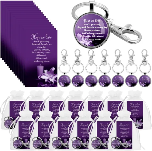 Miniatura 7 de Junkin - Recuerdos de funeral para invitados, incluyendo llavero, tarjetas de oración y bolsas de organza para la celebración conmemorativa