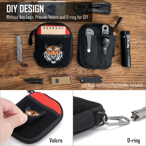 Miniatura 4 de Sayram Bolsa EDC, organizador de bolsillo, bolsa poderosa para hombres, bolsas EDC con parches, pequeña bolsa de herramientas con anillo en D Rojo