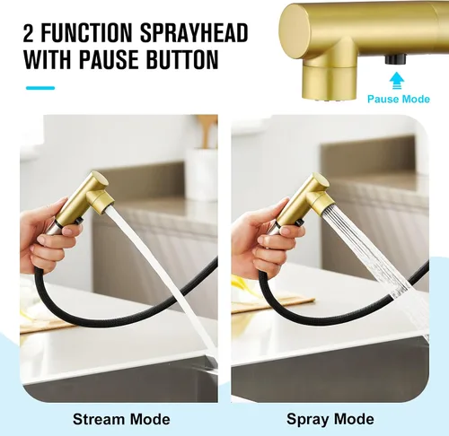 Miniatura 3 de CREA Grifo de Cocina Dorado con Pulverizador Extraíble - Grifo para Fregadero de Baño y Utilidad - Manija Única, 3 o 1 Agujero