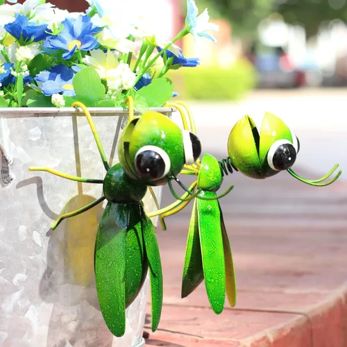 Miniatura 8 de Cruis Cuka Decoración de jardín de metal para patio, lindo saltamontes y césped de abeja, decoración de patio trasero, maceta colgante de animales