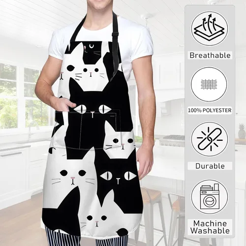 Miniatura 3 de Delantal de cocina ajustable de tela Oxford con 2 bolsillos, delantal de cocina impermeable para hombres, mujeres, mamá, esposa, papá, regalo ideal