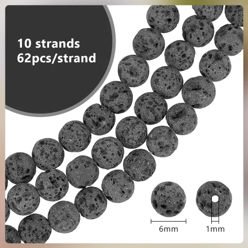 Miniatura 2 de PH PandaHall 620 piezas de cuentas de lava natural de 6 mm sin teñir, cuentas de piedra de lava gris, cuentas de chakra, cuentas sueltas redondas