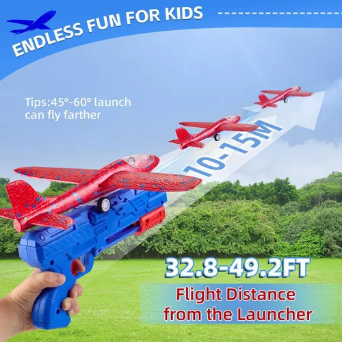 Miniatura 2 de Neoot Avión de juguete, paquete de 3 juguetes de lanzador de aviones, 2 modos de vuelo, avión planeador, juguetes al aire libre para niños de 3, 4