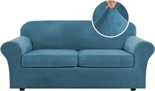 Miniatura 34 de H.VERSAILTEX - Funda elástica para sofá de 3 piezas, de suave terciopelo afelpado, para sofá biplaza con 2 cojines de hasta 72 pulgadas de ancho, se