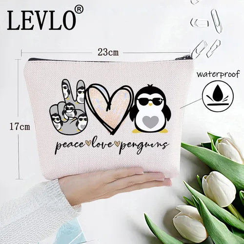 Miniatura 2 de LEVLO Pingüinos divertidos cosméticos maquillaje bolsa de regalo amante de los animales paz amor pingüinos maquillaje cremallera bolsa de pingüinos