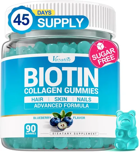 Gomitas de biotina de 15,000 mcg con colágeno y queratina, gomitas 13 en 1 para la piel y las uñas para mujeres y hombres, crecimiento del cabello,