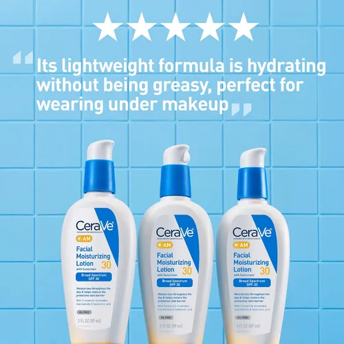 Miniatura 6 de CeraVe AM Loción hidratante facial con SPF 30, hidratante facial sin aceite con SPF, formulado con ácido hialurónico, niacinamida y ceramidas,