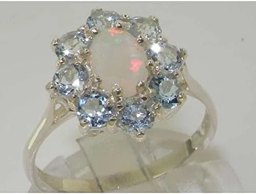 Miniatura 2 de Anillo de plata de ley 925 auténtica auténtica ópalo y aguamarina para mujer