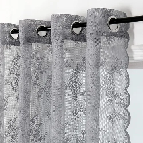 Miniatura 20 de Cortinas traslúcidas de encaje negro de 108 pulgadas para dormitorio, cortinas clásicas con bordado de rosa negra, cortinas traslúcidas de punto