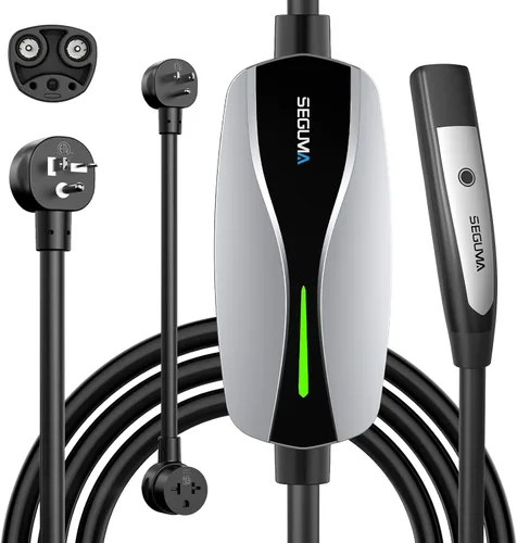Cargador EV portátil de nivel 1/2 para Tesla, 12A/16A, cable de extensión móvil de coche eléctrico de 25 pies con enchufe NEMA 6-20 de 240V, Plateado
