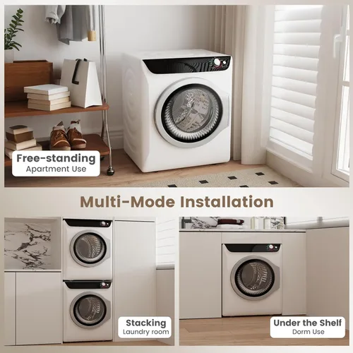Miniatura 7 de VCJ Secadora portátil de 2.6 pies cúbicos, secadora de ropa eléctrica de 1400 W con 5 modos de secado y bañera de acero inoxidable, secadora Blanco