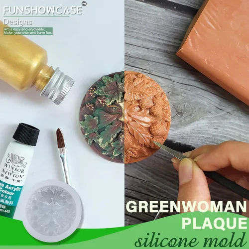 Miniatura 3 de Greenman and Greenwoman - Juego de moldes de silicona para escultura de placa para decoración de pasteles de fondant, resina epoxi, fundición