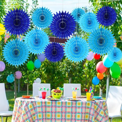 Miniatura 5 de 12 Piezas Abanicos de Papel Azul Decoraciones de Fiesta Decoraciones de Flores de Papel de Seda para Niña Cumpleaños Groovy Baby Shower Boda
