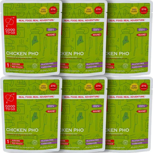GOOD TO-GO Chicken Pho (paquete de 6 porciones individuales) | Alimentos para acampar y mochileros | Solo tienes que añadir agua para mochileros |