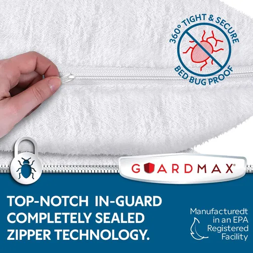 Miniatura 3 de Guardmax Protector de almohada de algodón de rizo con cremallera, tamaño estándar, paquete de 2 unidades, 100% impermeable, a prueba de chinches, a