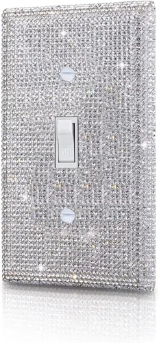 Placas de pared de diamantes de imitación plateados brillantes, placa de cubierta de interruptor de luz, placa de pared decorativa Diamantes de