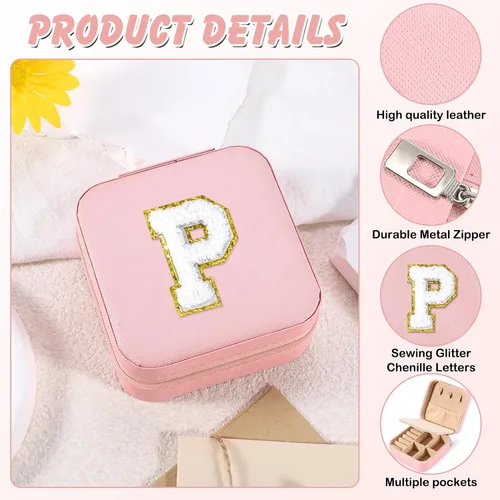 Miniatura 3 de URSKYTOUS Joyero pequeño de viaje con joyero con inicial, mini organizador de joyas para mujeres, portátil, personalizado, adolescente, niñas