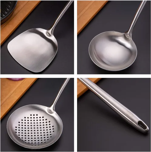 Miniatura 5 de Espátula y cucharón de wok, juego de herramientas de cucharón de espumadera, juego de utensilios de cocina de wok chino, todos los utensilios