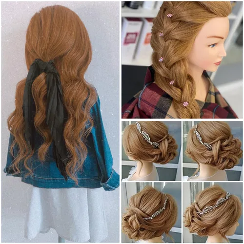Miniatura 3 de Cabeza de maniquí de cabello humano con hombros y plataforma de 24 a 26 pulgadas, muñeca femenina, maniquí de entrenamiento, cabeza de maniquí