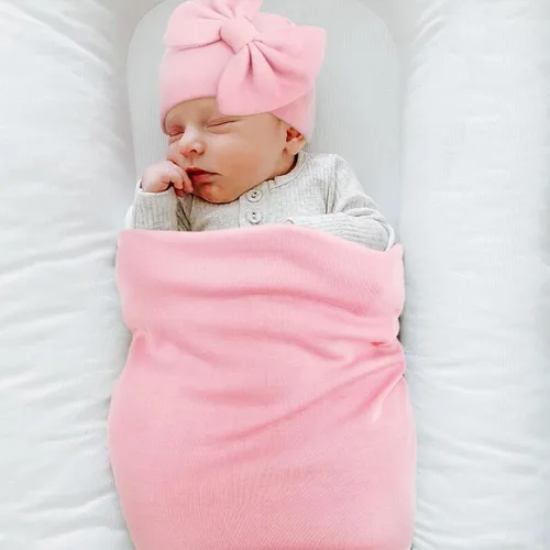 Miniatura 5 de DRESHOW BQUBO Manta para Recién Nacido con Sombrero de Moño y Guantes de Algodón, Manta de Envoltorio para Bebé Cálido, Saco de Dormir para Bebé