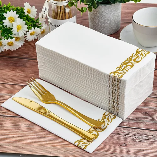 Miniatura 2 de Paquete de 200 toallas desechables para invitados, toallas de mano suaves y desechables, servilletas de baño decorativas para fiestas, cenas, bodas