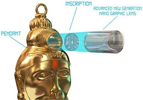 Miniatura 3 de Vrindavan Bazaar Shri Hanuman Chalisa Yantra Locket Kawach con cadena chapada en oro, Metal, No es una piedra preciosa