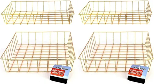 Miniatura 5 de Cestas y bandejas de alambre de hierro dorado, redondas y rectangulares, juegos de 4 quilates (rectangulares)