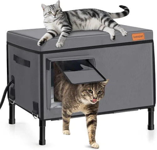 iweepet Casa grande para gatos 100 % resistente a la intemperie para gatos exteriores con cojín acogedor, casa indestructible para gatos al aire
