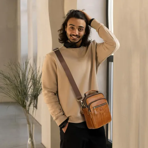 Miniatura 2 de Bolso de mensajero para hombre, bolso de cuero de grano completo para hombre, bolsos de hombro, bolsa cruzada para trabajo y negocios