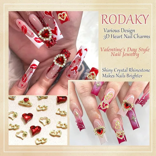 Miniatura 4 de RODAKY 40 dijes de uñas de corazón de cristal rojo, gemas de uñas para el día de San Valentín para uñas, arte de lujo, accesorios de decoración