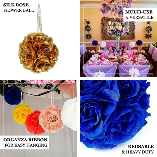 Miniatura 4 de Efavormart - Paquete de 2 bolas de flores artificiales de seda de 7 pulgadas, bola de besos con cinta colgante para pasillo de boda y centros