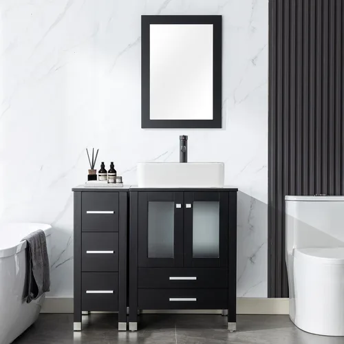 Miniatura 35 de LUCKWIND 36" Bathroom Vanity Combo with Sink, 24"+12.6" Width, Painted Bathroom Storage Cabinet with 5 Drawers, Including Tempered Glass Round