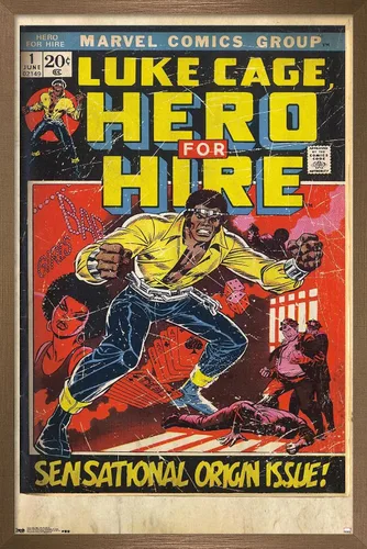 Miniatura 17 de Trends International Marvel Comics Luke Cage - Hero for Hire Cover #1 Wall Poster, 22.4L x 14.7W, Barnwood Framed Version
