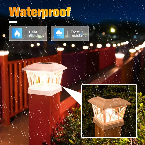 Miniatura 5 de VOLISUN Paquete de 4 luces solares para postes para exteriores, con bombillas LED Edison, 2 ajustes de brillo, luces para poste de valla alimentadas