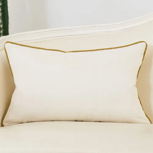 Miniatura 2 de Avigers Funda de cojín de terciopelo con líneas geométricas bordadas a rayas blanco dorado de 12 x 20 pulgadas, funda de almohada lumbar decorativa