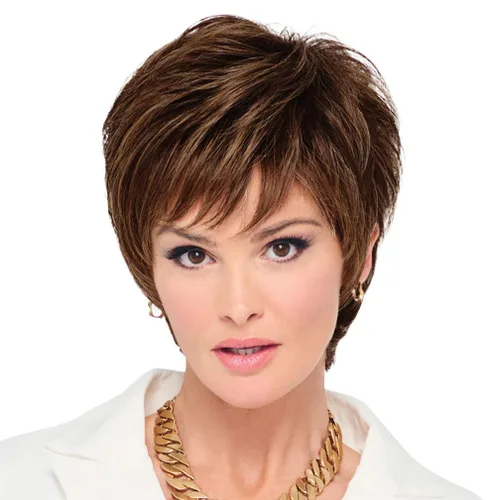Miniatura 31 de Raquel Welch - Peluca corta Bob atada a mano feroz y enfocada por Hairuwear, gorra de tamaño medio, castaño iluminado por el sol RL10/12