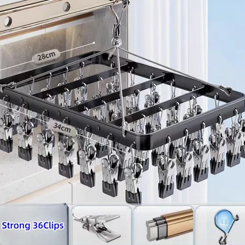 Miniatura 2 de Percha para pantalones de secado de ropa, perchas de metal con 36 clips, resistente al viento, colgador de ropa interior, clip plegable para jeans