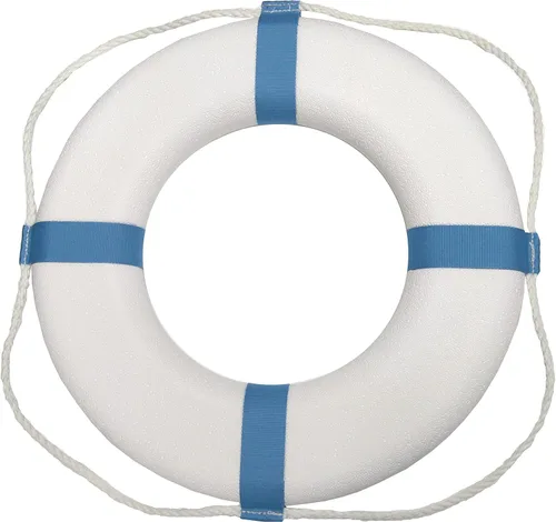 TAYLOR MADE PRODUCTS - Anillo salvavidas decorativo, blanco con rayas azules, diámetro exterior de 25 pulgadas, preservador de seguridad para