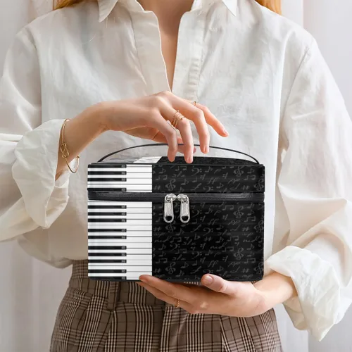 Miniatura 2 de Bolsa de maquillaje grande con diseño de piano para mujer, bolsa de cosméticos de viaje, bolsa de maquillaje portátil para botellas, pinceles, lápiz