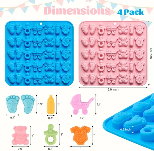 Miniatura 2 de JOERSH Paquete de 4 moldes de chocolate con temática de baby shower, moldes para chupete de botella de pies de bebé, moldes de caramelo