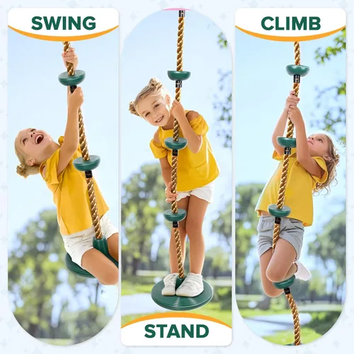 Miniatura 4 de Juego de columpio de árbol con cuerda para escalar y plataformas y asiento oscilante para patio de recreo al aire libre para niños, incluye correa