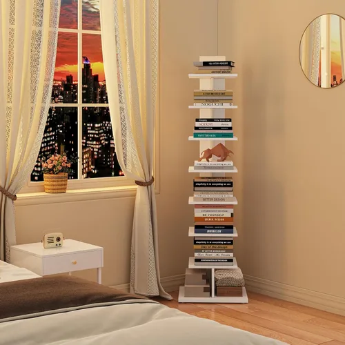 Miniatura 3 de TUTOTAK - Estantería estrecha, estantería de 8 niveles, estante de libros con espacio para la columna para espacios pequeños, estante de esquina