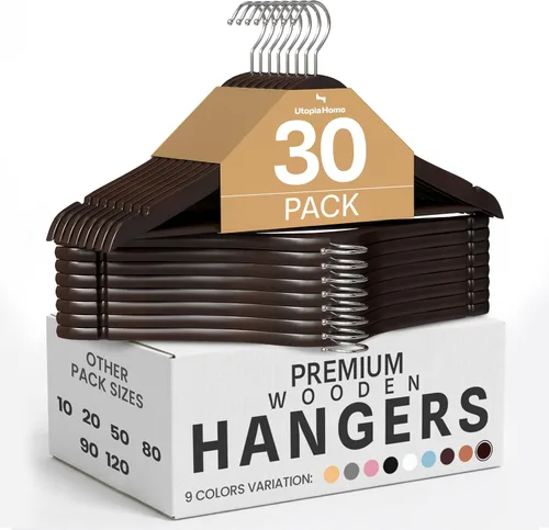 Miniatura 23 de Utopia Home Perchas de Madera Premium Paquete de 30 – Percha de Abrigo Duradera y Delgada – Percha para Trajes con Gancho Giratorio de 360 Grados