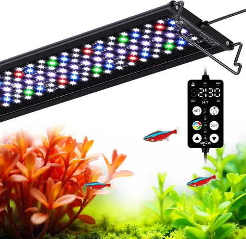 SEAOURA - Luz LED para acuario, temporizador personalizado 24/7, memoria de apagado, luz de tanque de peces de espectro completo de 7 filas de LED