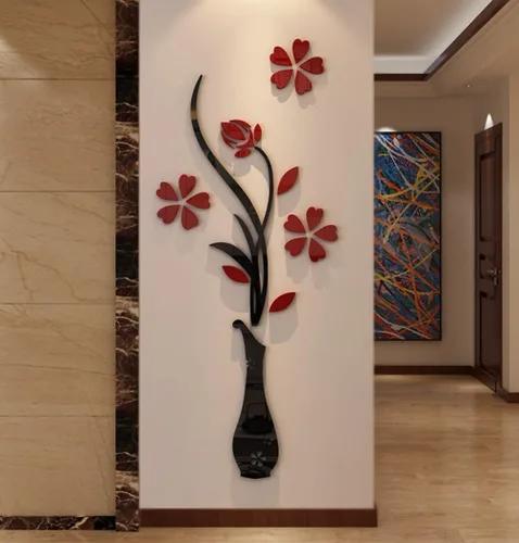 Miniatura 9 de Murales de pared con jarrón 3D para sala de estar, dormitorio, sofá, telón de fondo de televisión, calcomanías originales, regalo, calcomanía de Rojo