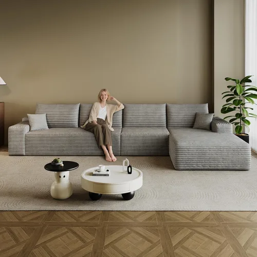 Miniatura 21 de Sofá modular en forma de L de 96 pulgadas con diván, moderno y cómodo sofá de pana para sala de estar, sofá de espuma viscoelástica, no requiere