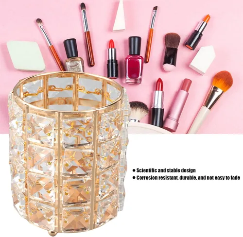 Miniatura 2 de Crystal Makeup Brush Holder, European Style Rounded Glass Cosmetic Organizer,for Vanity,Elegant & Durable Makeup Brush Organizer (Gold)
